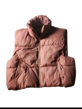 Brown Cropped Sleeveless Puffer Vest Size Medium